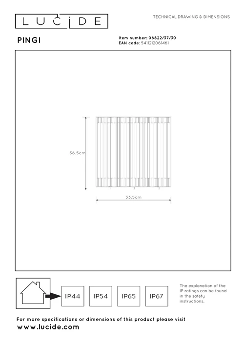 Lucide PINGI - Lámpara de suelo Recargable Dentro/Fuera - Batería/acumulador - Ø 33,5 cm - LED 3 StepDim - 1x3W 3000K - IP44 - Negro - técnico